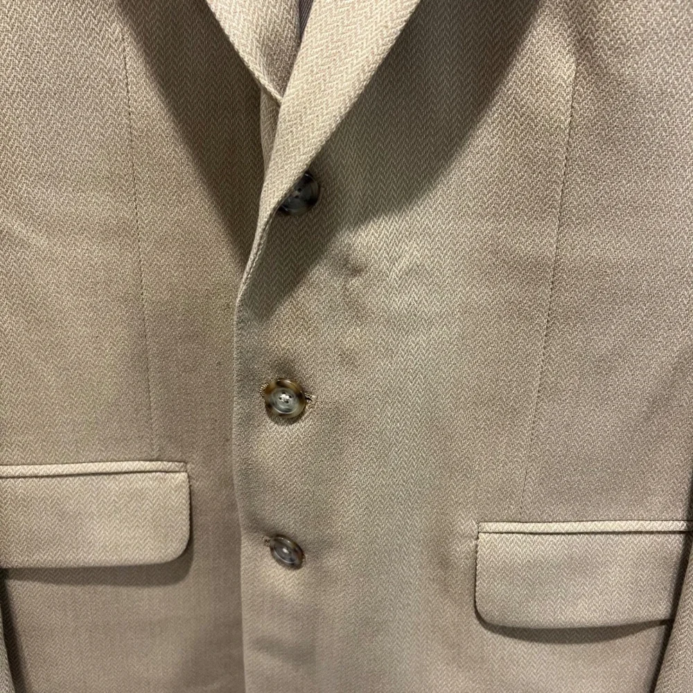 Oscar de la Renta‎ Mens Blazer 100% Wool Herringbone Tan 44R